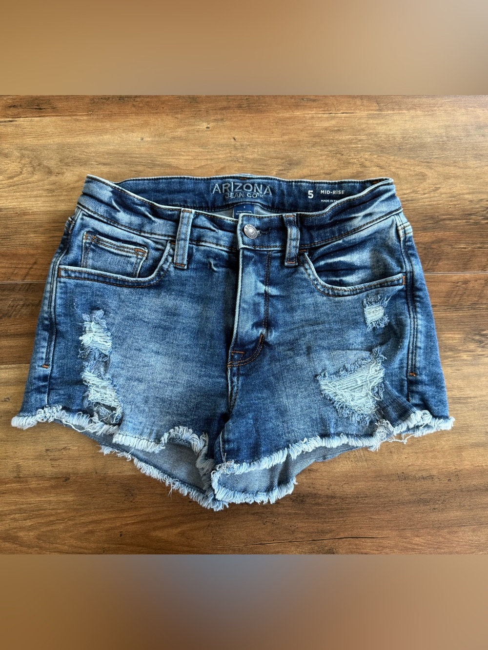 Arizona Jean Company Distressed Frayed Hem Denim Shorts - Blue